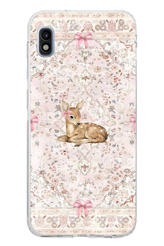 Samsung Galaxy A10 Compatible Deer and Bow Pattern Transparent Phone Case
