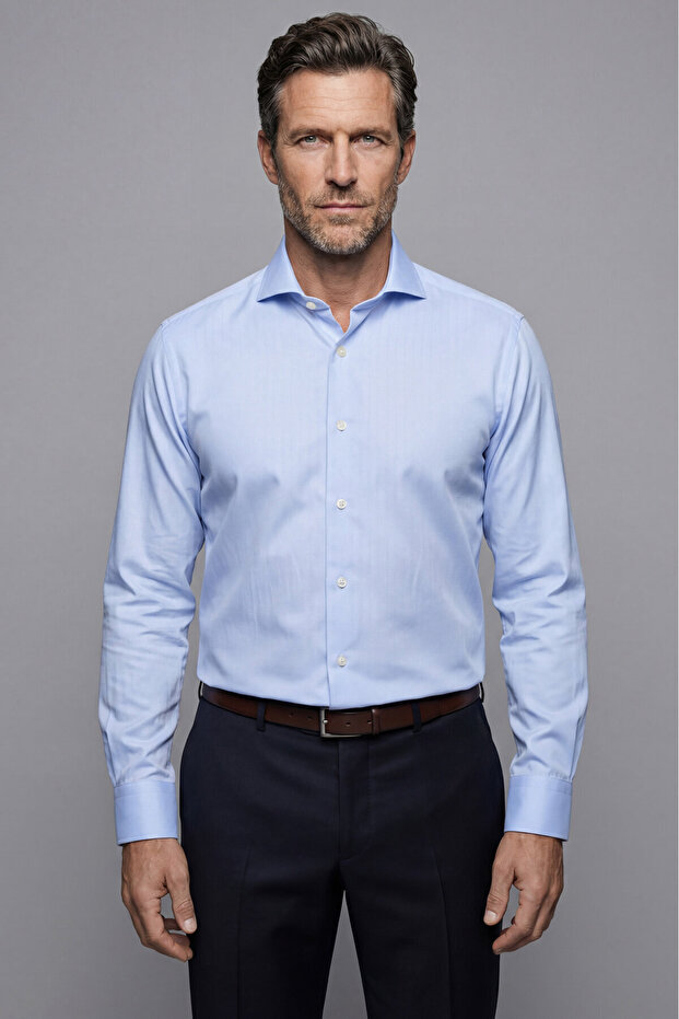 Long Sleeve Classic Italian Collar Without Pockets Light Blue