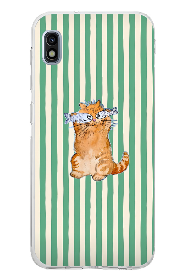 Samsung Galaxy A10 Compatible Fish-Eyed Cat Patterned Transparent Phone Case