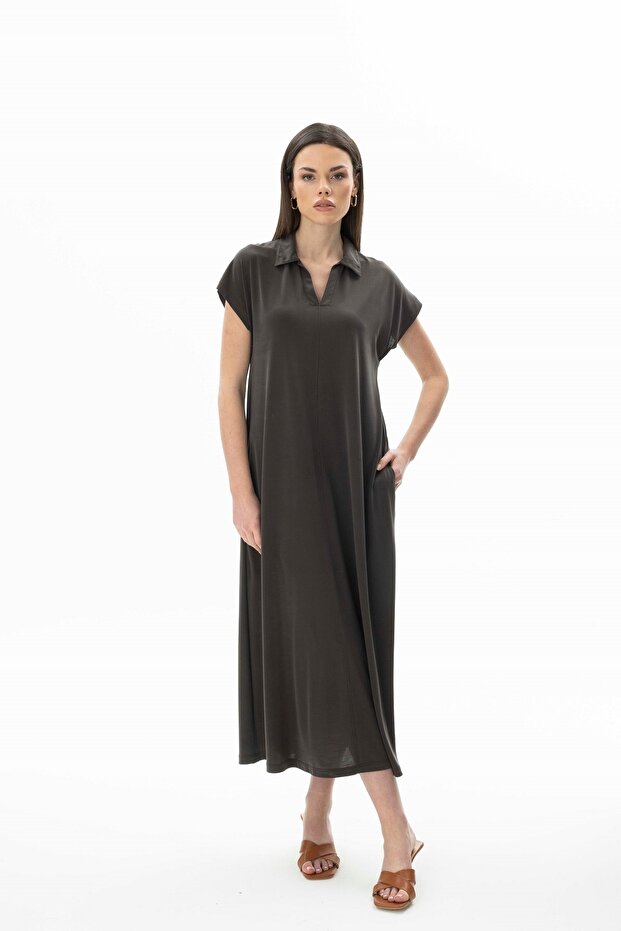 21629 Women's Shirt Collar Long Dress
