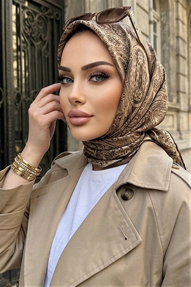 وشاح كاكي بيج تريند ديجيتال تويل- رايون كريستال
