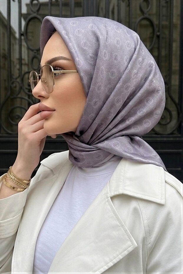 Gray Trend Digital Twil-Rayon Crystal Scarf