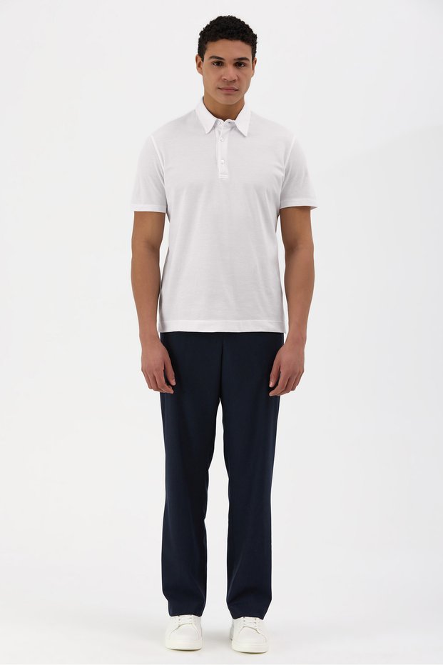 White Cotton Regular Fit Buttoned Men's Polo Collar T-Shirt 9530-05