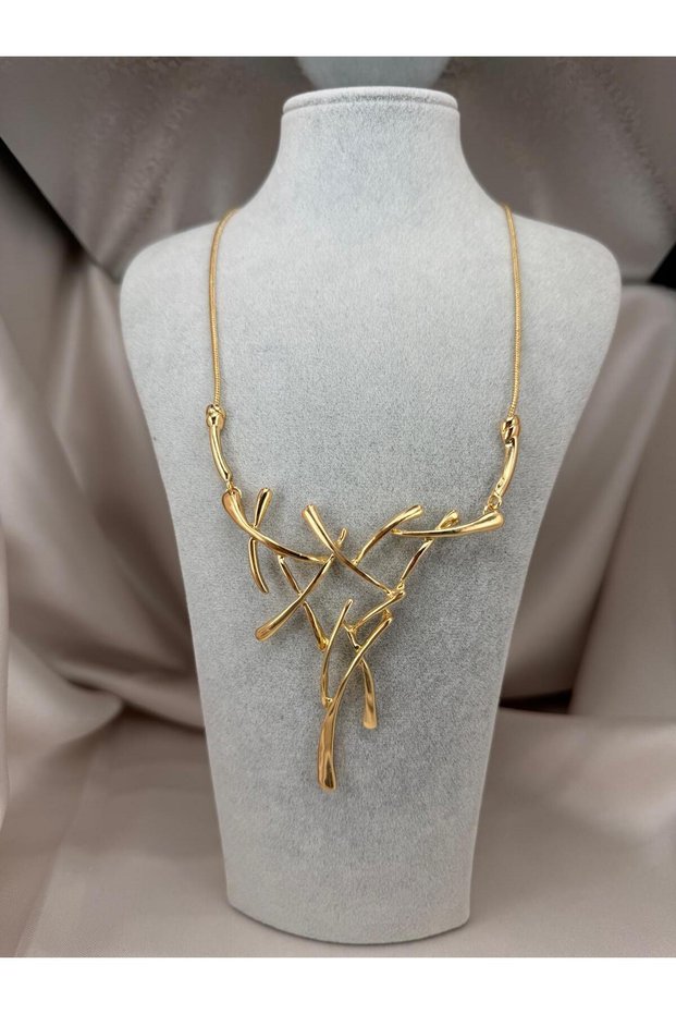 Gold Sparkling Abstract Branch Design Necklace Special Design Glamorous Women's Necklace