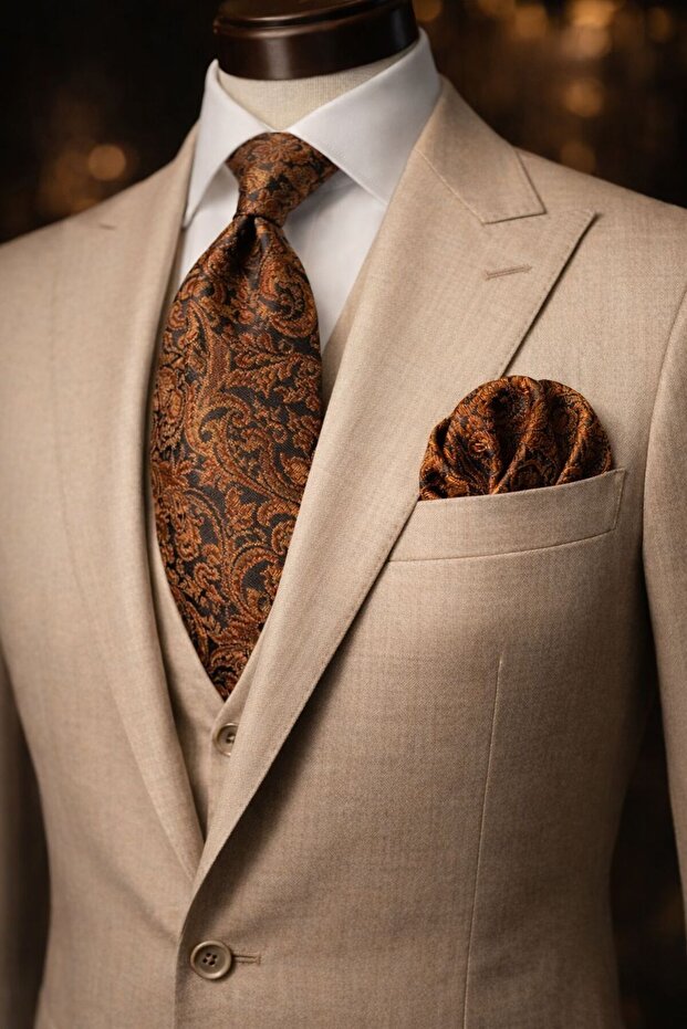 Gold Shawl Pattern Tie Handkerchief