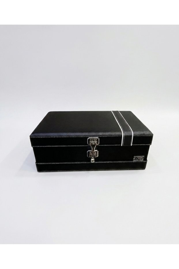 Mirrored Leather Makeup-Shaving Box with Knob