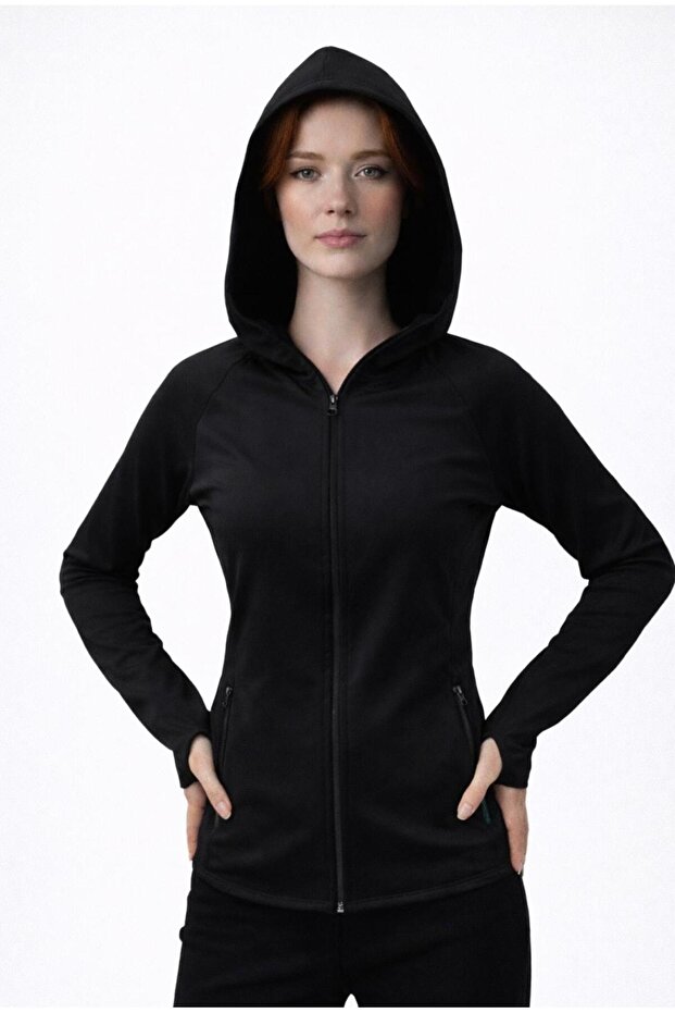 Women's Black Hooded Diver Sweatshirt-W1161