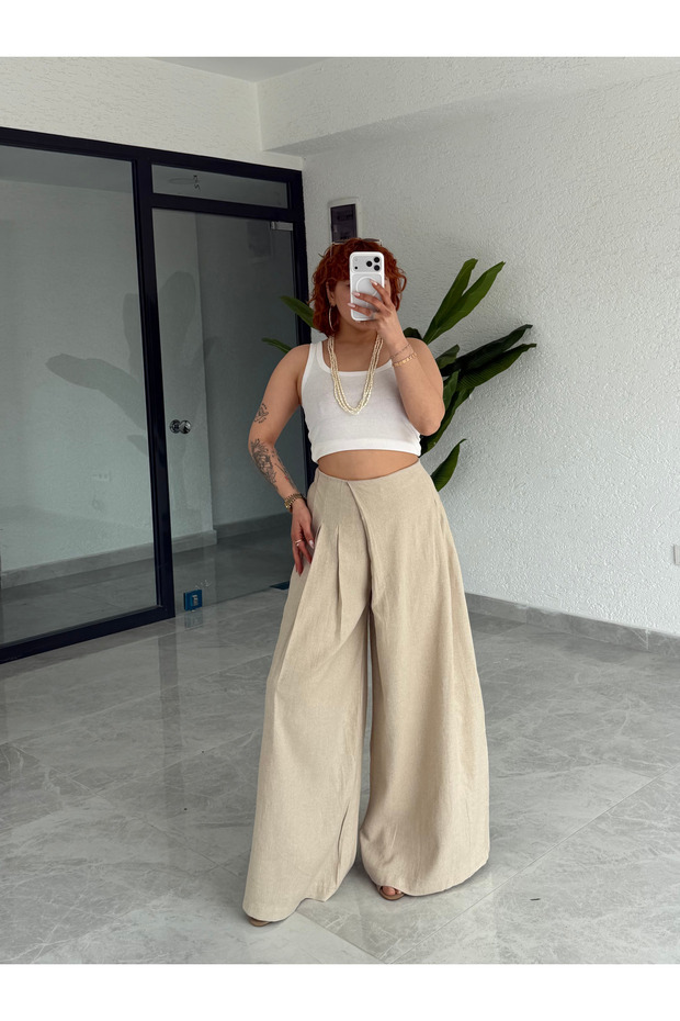 Premium 100% Linen Pareo Wide Leg Trousers