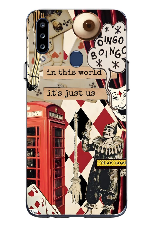 Samsung Galaxy A20S Compatible Clown Collage Patterned Transparent Phone Case