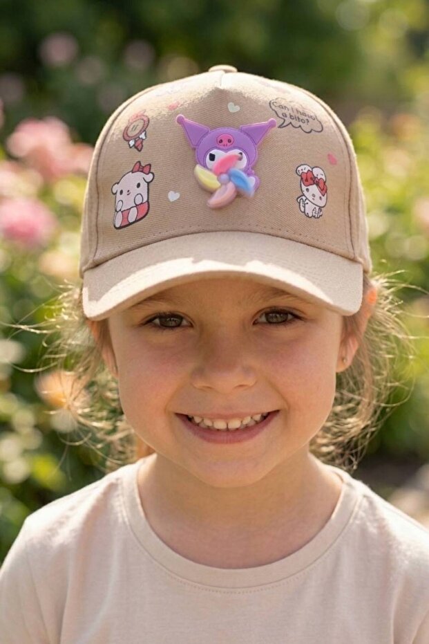 Fun Girl's Hat with 3D Rotatable Propeller and Kuromi Figure