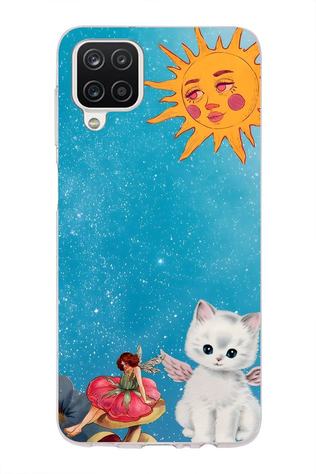 Samsung Galaxy A22 / M22 / M32 Compatible Sunny Fairy and Angel Cat Pattern Transparent Phone Case