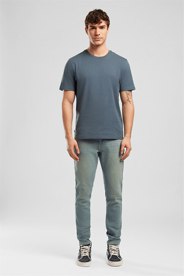 Baselo Men's Regular Fit 100% Cotton Basic Crew Neck T-Shirt Blue