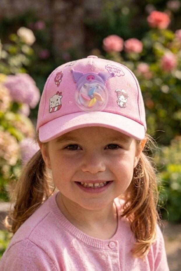 Fun Girl's Hat with 3D Rotatable Propeller and Kuromi Figure