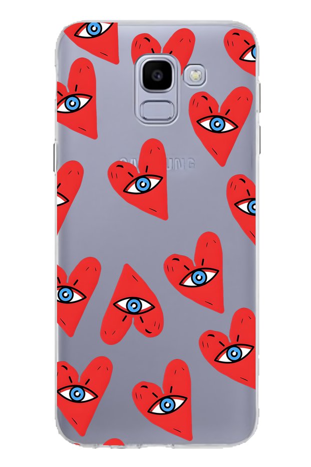 Samsung Galaxy J6 Compatible Transparent Phone Case with Eye Heart Pattern