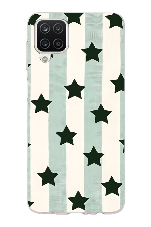 Samsung Galaxy A22 / M22 / M32 Compatible Striped Star Pattern Transparent Phone Case