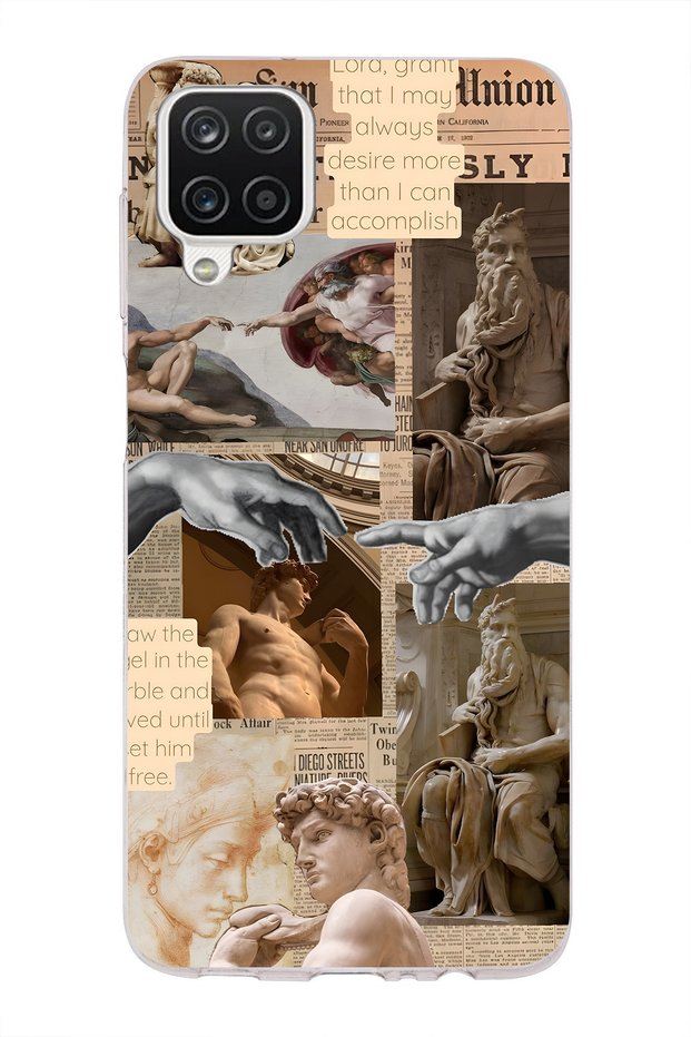 Samsung Galaxy A12 / M12 Compatible Transparent Phone Case with Renaissance Sculpture Collage Pattern