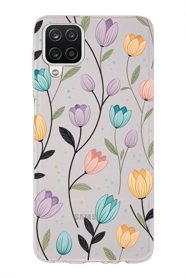 Samsung Galaxy A22 / M22 / M32 Compatible Tulip Flower Pattern Transparent Phone Case