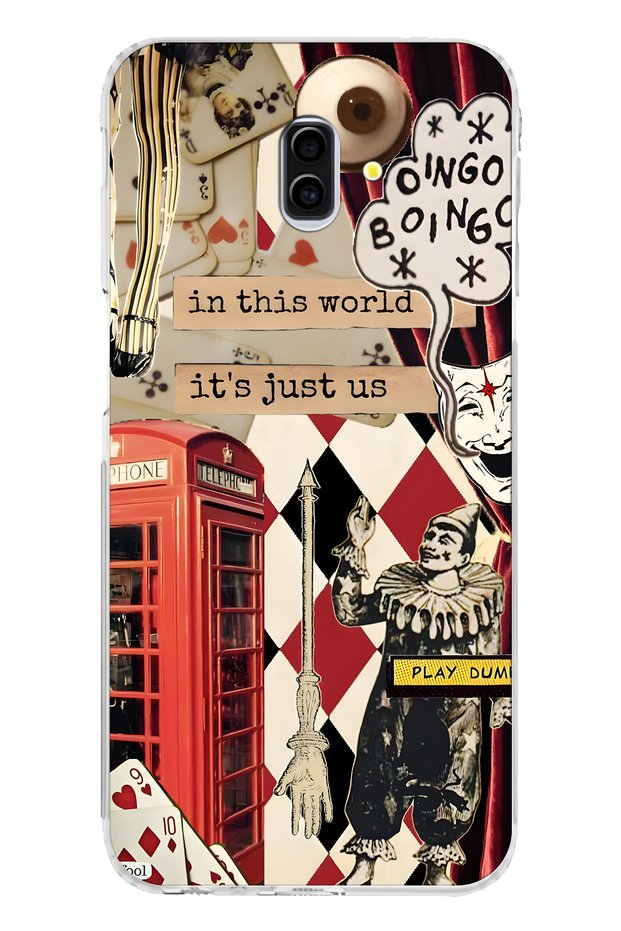 Samsung Galaxy J6 Plus Compatible Clown Collage Pattern Transparent Phone Case