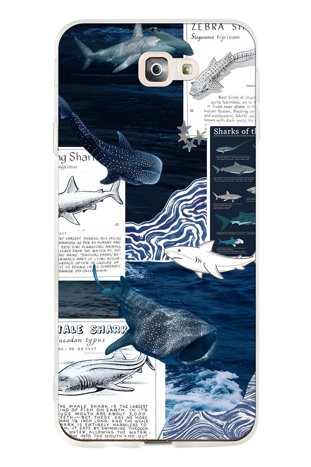Samsung Galaxy J7 Prime Compatible Shark and Ocean Theme Patterned Transparent Phone Case