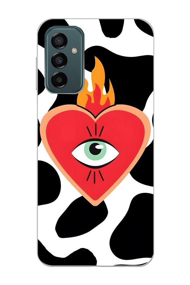 Samsung Galaxy M13 / M23 Compatible Transparent Phone Case with Flame Heart Pattern