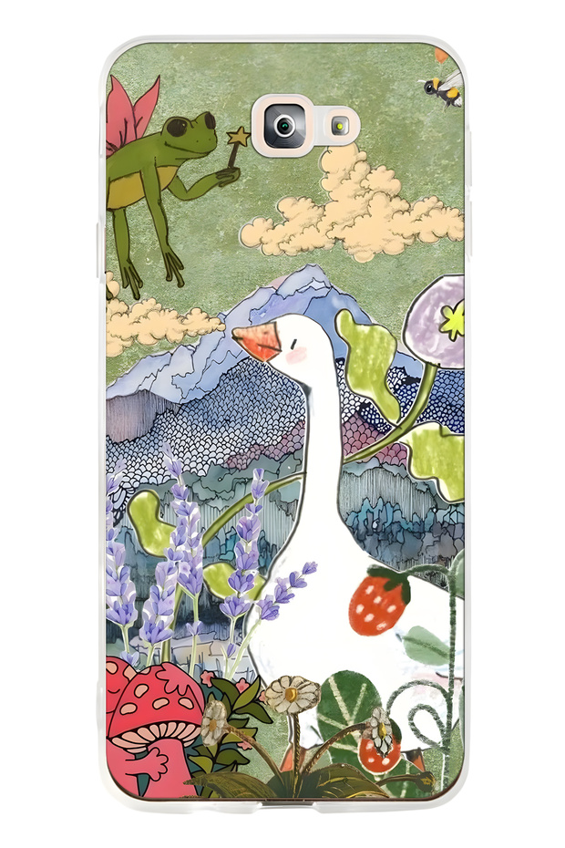 Samsung Galaxy J7 Prime Compatible Goose and Nature Illustration Patterned Transparent Phone Case