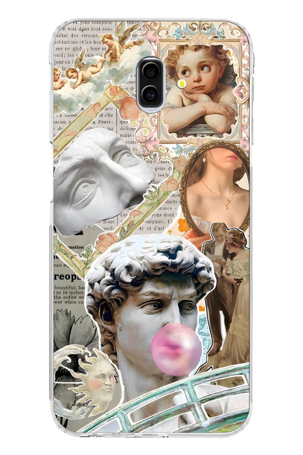 Samsung Galaxy J6 Plus Compatible Renaissance Collage Pattern Transparent Phone Case