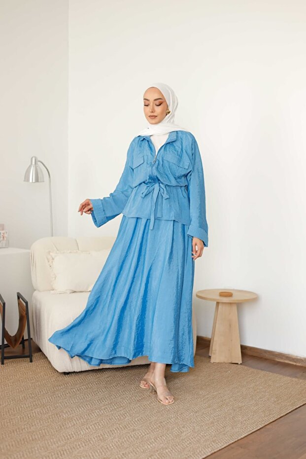 طقم تنورة أكوا بلوز