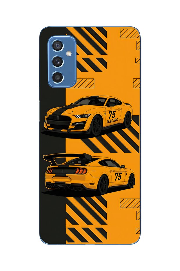 Samsung Galaxy M52 Compatible Yellow Race Car Pattern Transparent Phone Case