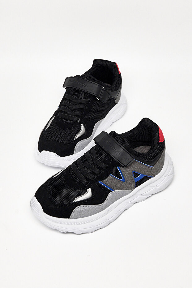 Tonny Black Çocuk Unisex Siyah Buz Rahat Kalıp Cırtlı Bağcıklı Sneaker