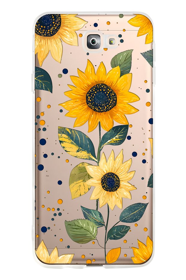 Samsung Galaxy J7 Prime Compatible Sunflower Patterned Transparent Phone Case