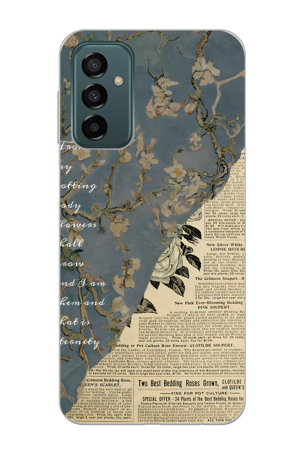 Samsung Galaxy M13 / M23 Compatible Vintage Newspaper Collage Pattern Transparent Phone Case