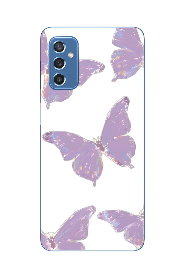 Samsung Galaxy M52 Compatible Purple Butterfly Pattern Transparent Phone Case