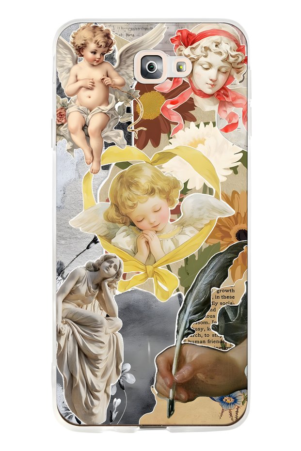 Samsung Galaxy J7 Prime Compatible Angel and Sculpture Collage Pattern Transparent Phone Case