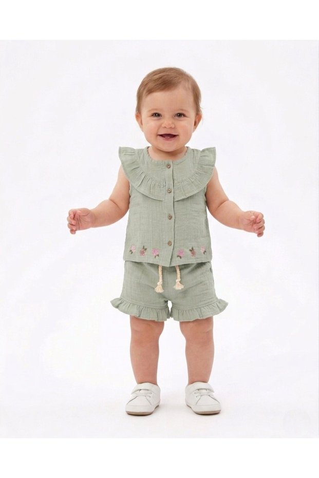 Baby Girl Summer Muslin Floral Embroidered Shorts and Blouse 6-9-12-18-24 Months Holiday Baby Set