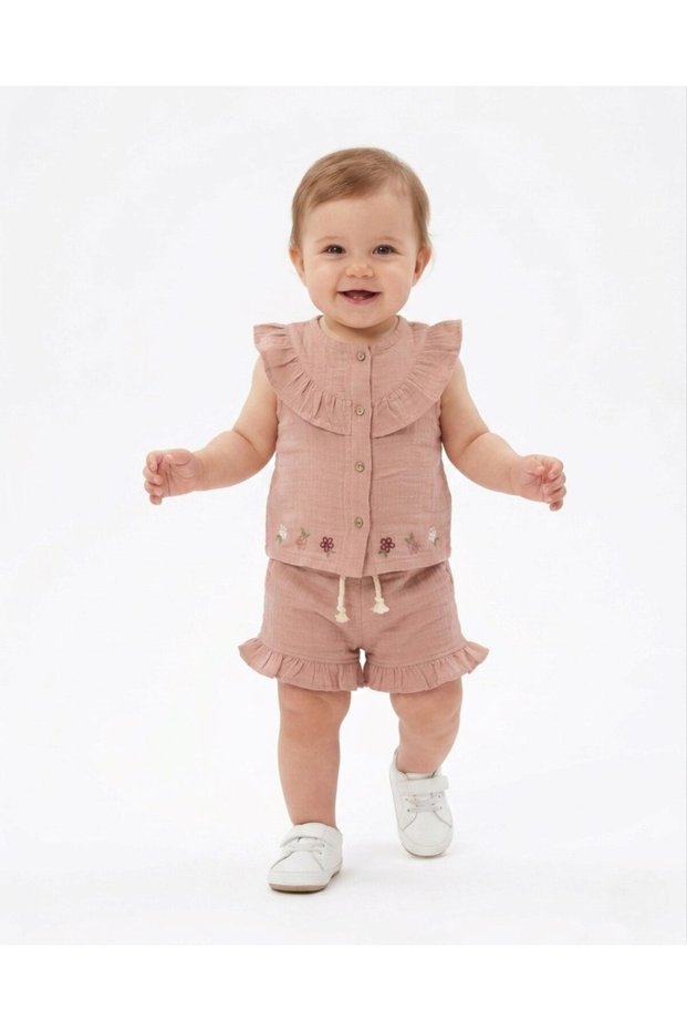 Baby Girl Summer Muslin Floral Embroidered Shorts and Blouse 6-9-12-18-24 Months Holiday Baby Set