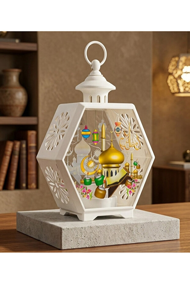 Ramadan LED Lantern Decoration Lights Islamic Eid Mubarak Hexagon Hanging Lantern String Lights