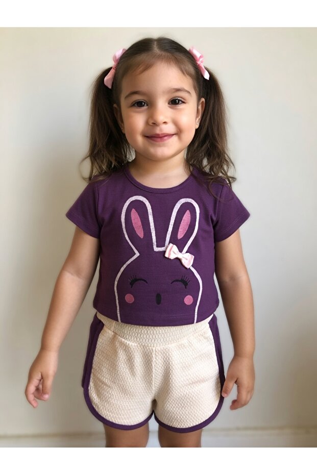 Purple Rabbit Girl's Crop Shorts Set