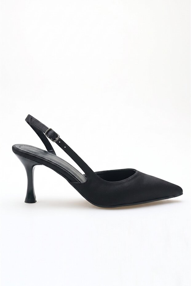 Women's Satin Design Asymmetrical Banded Pointed Toe Thin Heeled Shoes