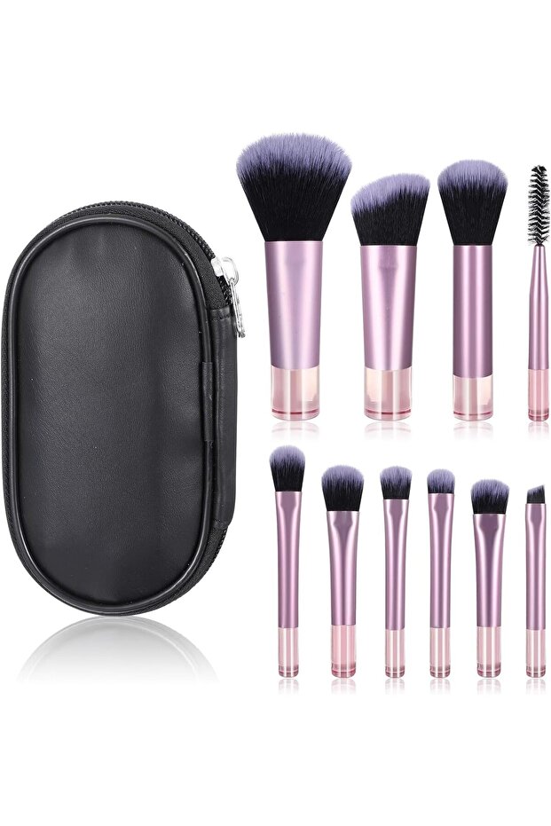 10-Piece Travel Makeup Brush Set with Pouch – Compact, Full Function Cosmetic Kit for Women