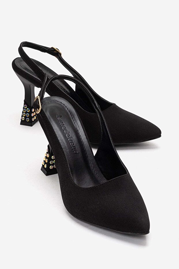 Women's Bow Tie Stone Heeled Sandals Black Zra