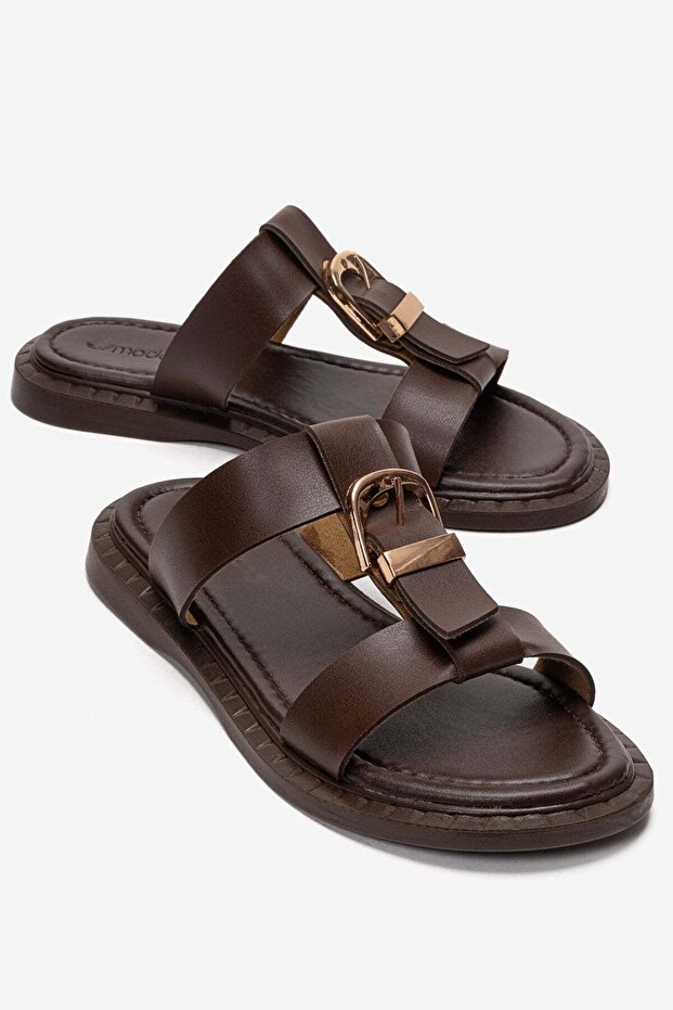 Women's 2-Piece Buckle Slippers Brown