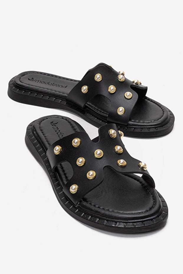 Women's Pearl Slippers Black
