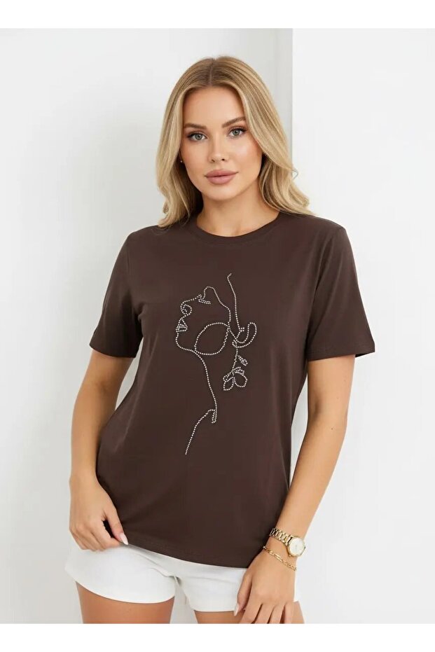 26026 100% Cotton Crew Neck Embroidery Detail Combed Cotton Blouse