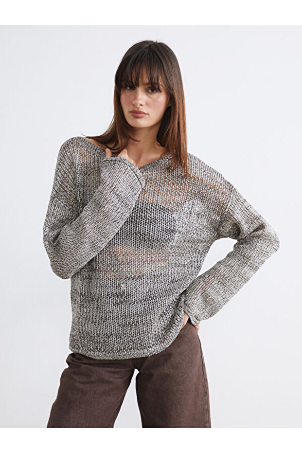 Esvab • Modern & Distinctive Zero Roba Collar Openwork Women's Knitwear Sweater