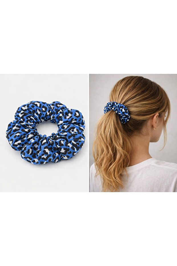 Blue Leopard Patterned Scrunchie Bagel Buckle - 1