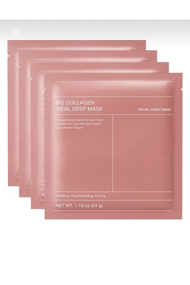 Bio Collagen-Real Deep Mask 34g Moisturizing Firming Brightening Mask 4-Pack
