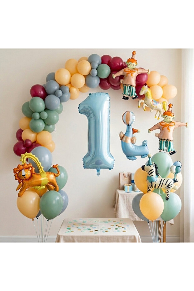 Pastel Circus Themed 1 Year Old Birthday Balloon Set