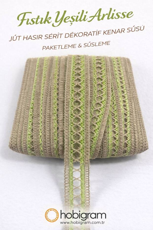 Pistachio Green Arlisse Jute Straw Ribbon Decorative Edge Ornament 5 Meters Packaging Decoration
