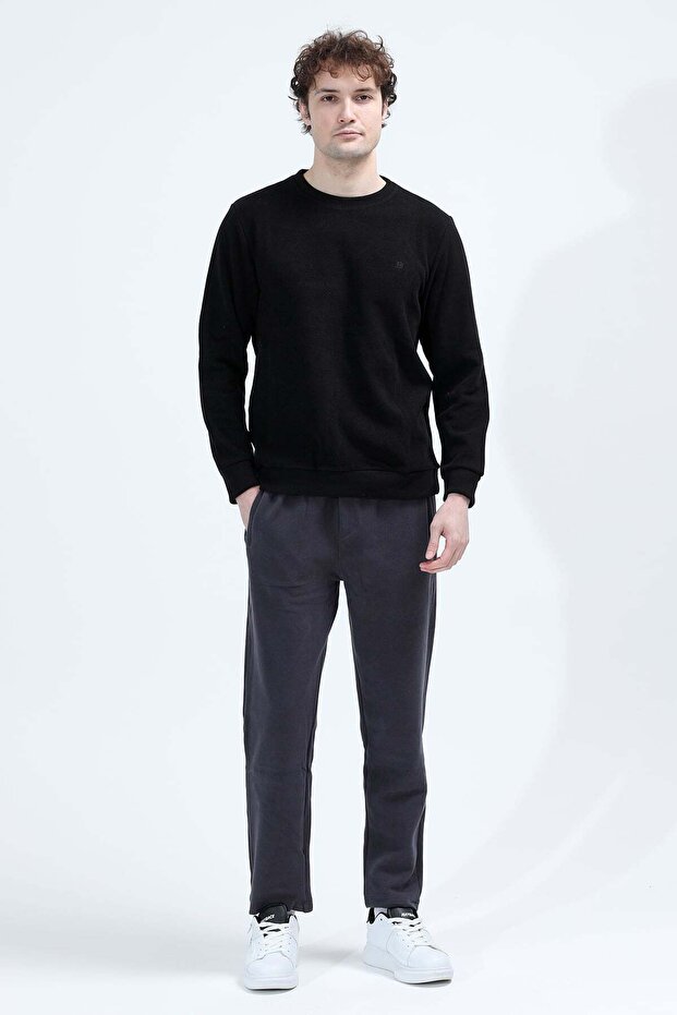 Men's Adjustable Waist Winter Sweatpants with Pockets Anthracite - 1067