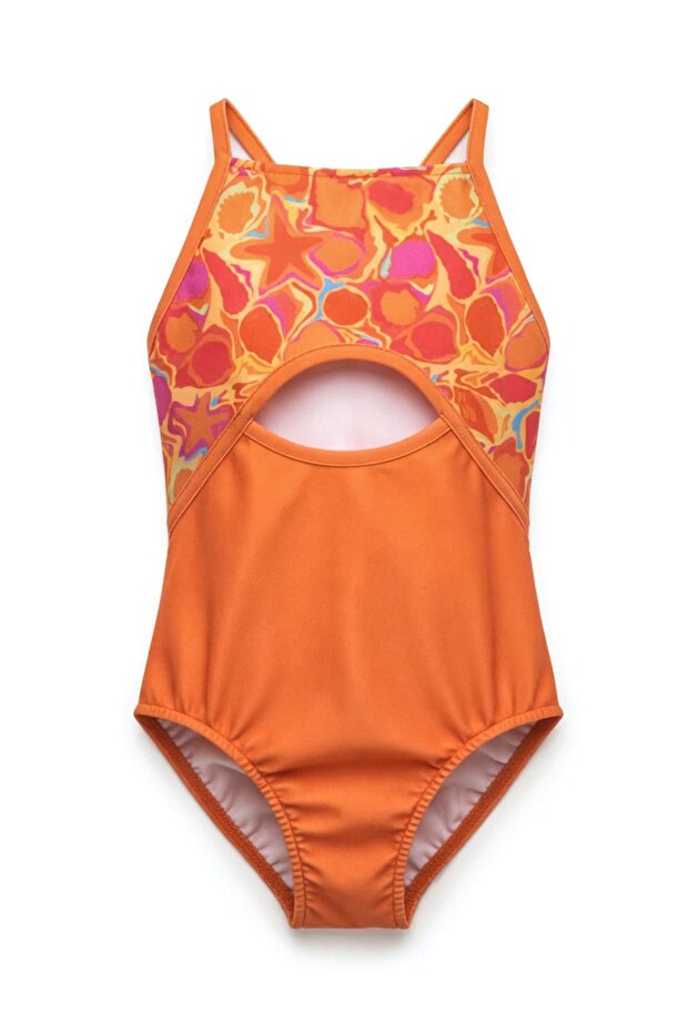 +50 Uv Protection Orange Girl's Swimsuit